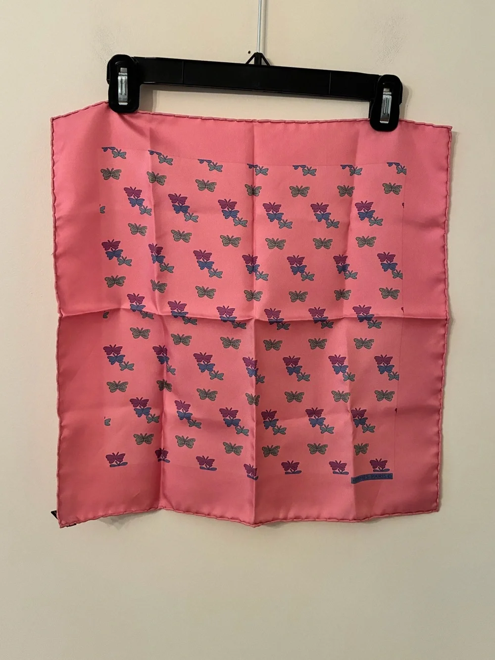 Hermes Pink Butterfly Print Silk Scarf